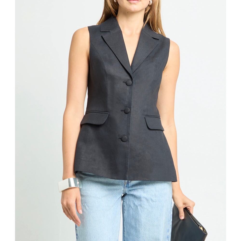 New Kourt Nila Linen Top black blouse $147 s XS - Picture 2 of 8
